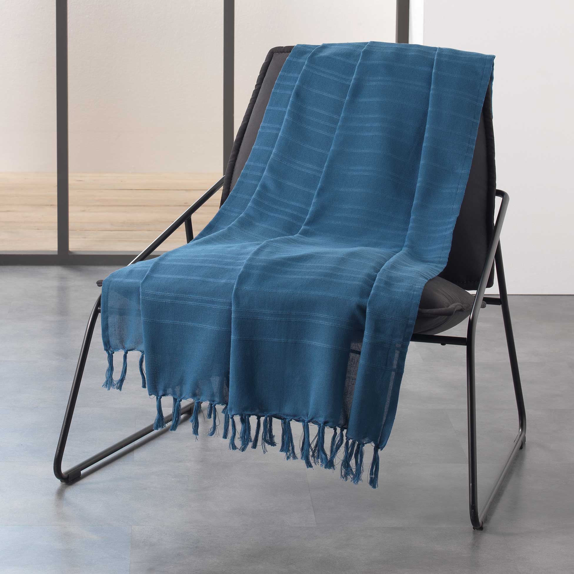 Ριχτάρι με κρόσια  Σχ.Lilia indigo blue 180X220cm 100%cotton
